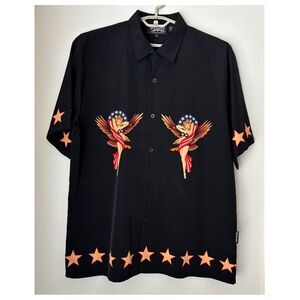 DRAGONFLY Clothing Company Patriotic Tattoo Pinup Girl Button Shirt Men’s XL